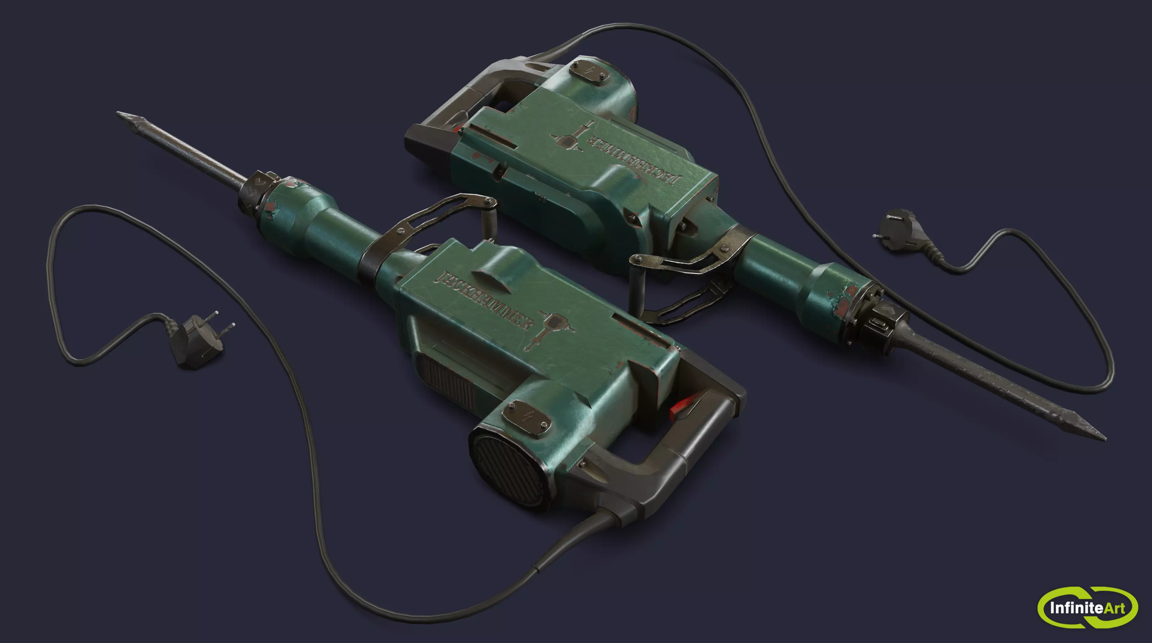 Jackhammer two electric drills Low-poly 3D model_0
