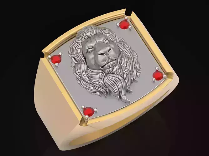 Lion Face man ring Sculpture Jewelry gold silver