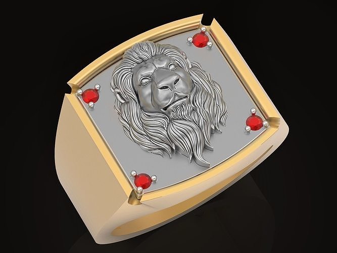 Lion Face man ring Sculpture Jewelry gold silver 3D print model
