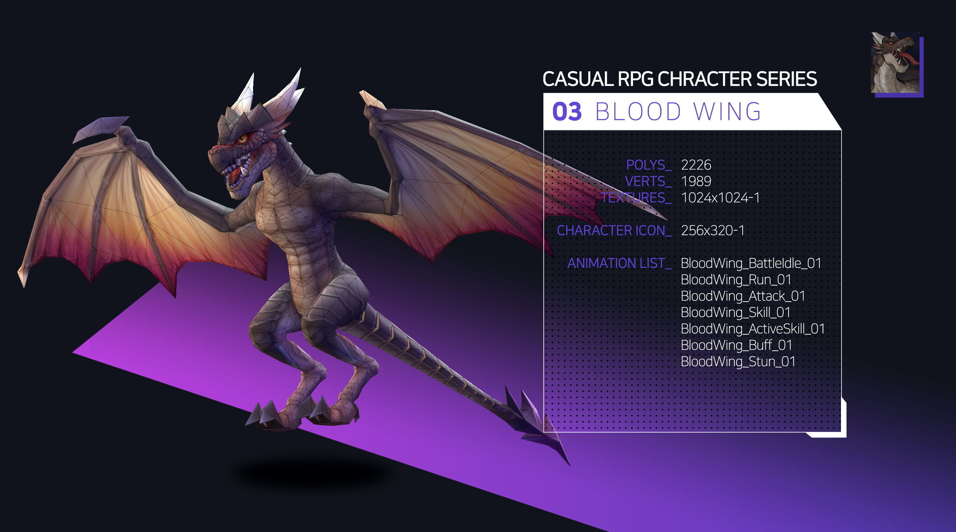 Casual RPG Monster - 3 Blood Wing Low-poly 3D model_2