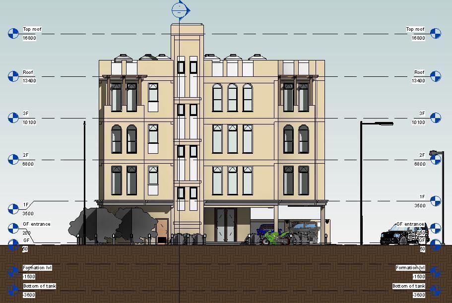 Residential building G plus 3 with ground parking in Revit 3D model_18