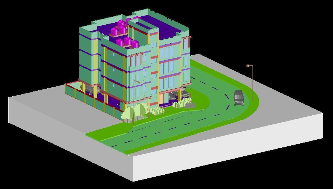 Residential building G plus 3 with ground parking in Revit 3D model_20