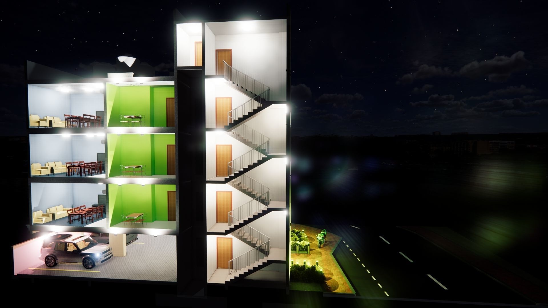 Residential building G plus 3 with ground parking in Revit 3D model_12