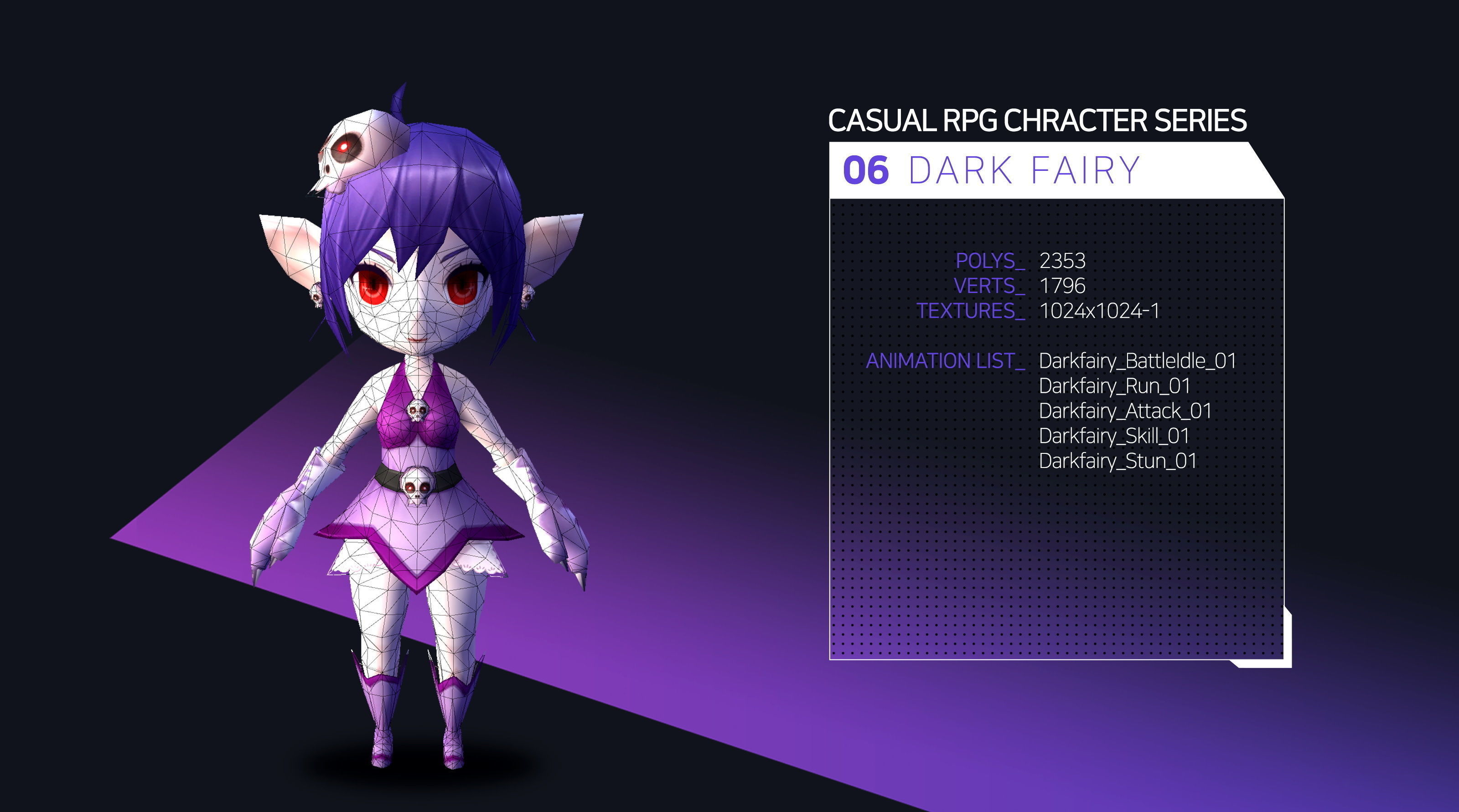 Casual RPG Monster - 6 Dark Fairy Low-poly 3D model_2