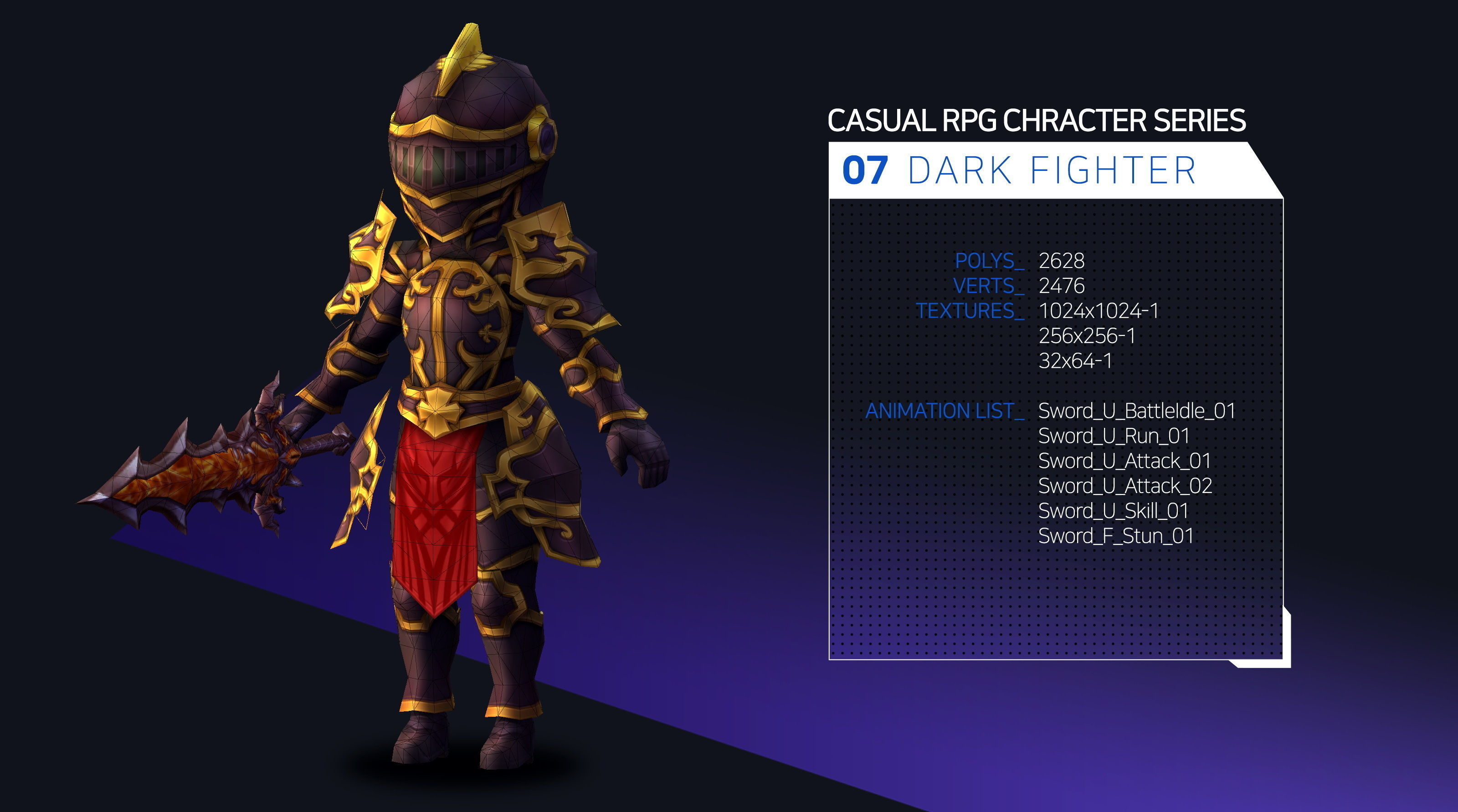 Casual RPG Monster - 7 Dark Fighter Low-poly 3D model_2