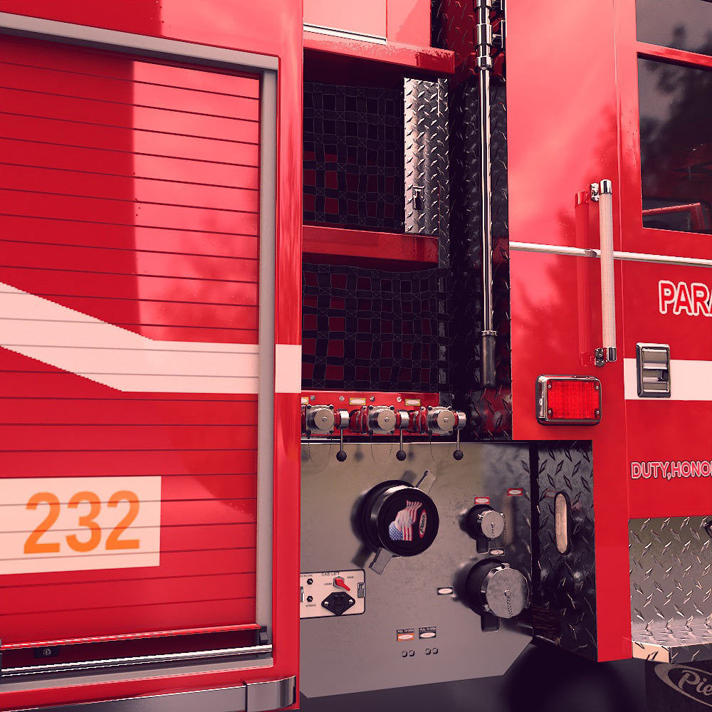 Fire truck fire engine truck PBR 3d model Low-poly 3D model_11