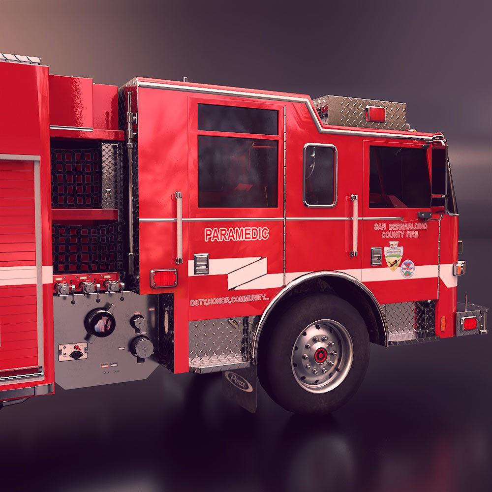 Fire truck fire engine truck PBR 3d model Low-poly 3D model_9
