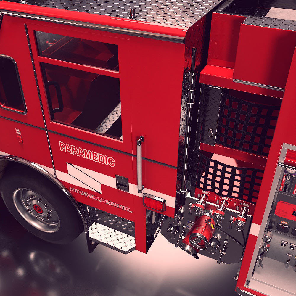 Fire truck fire engine truck PBR 3d model Low-poly 3D model_8