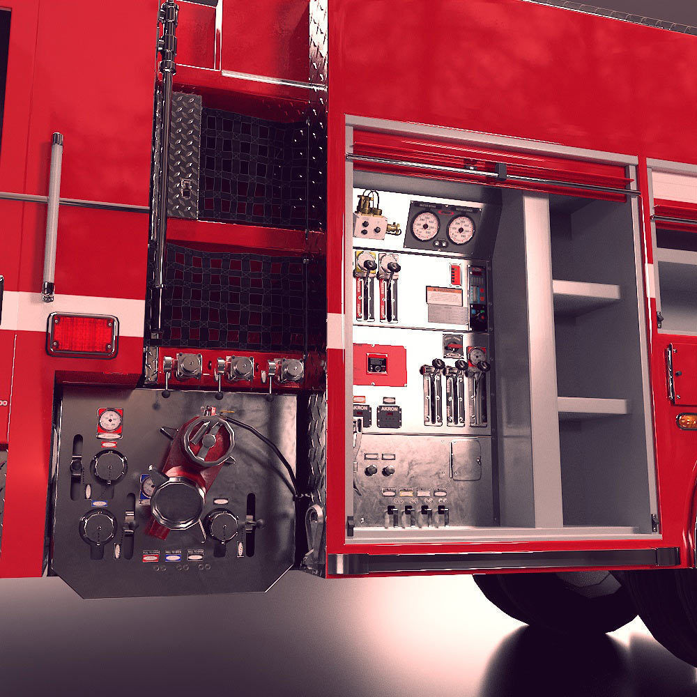 Fire truck fire engine truck PBR 3d model Low-poly 3D model_5