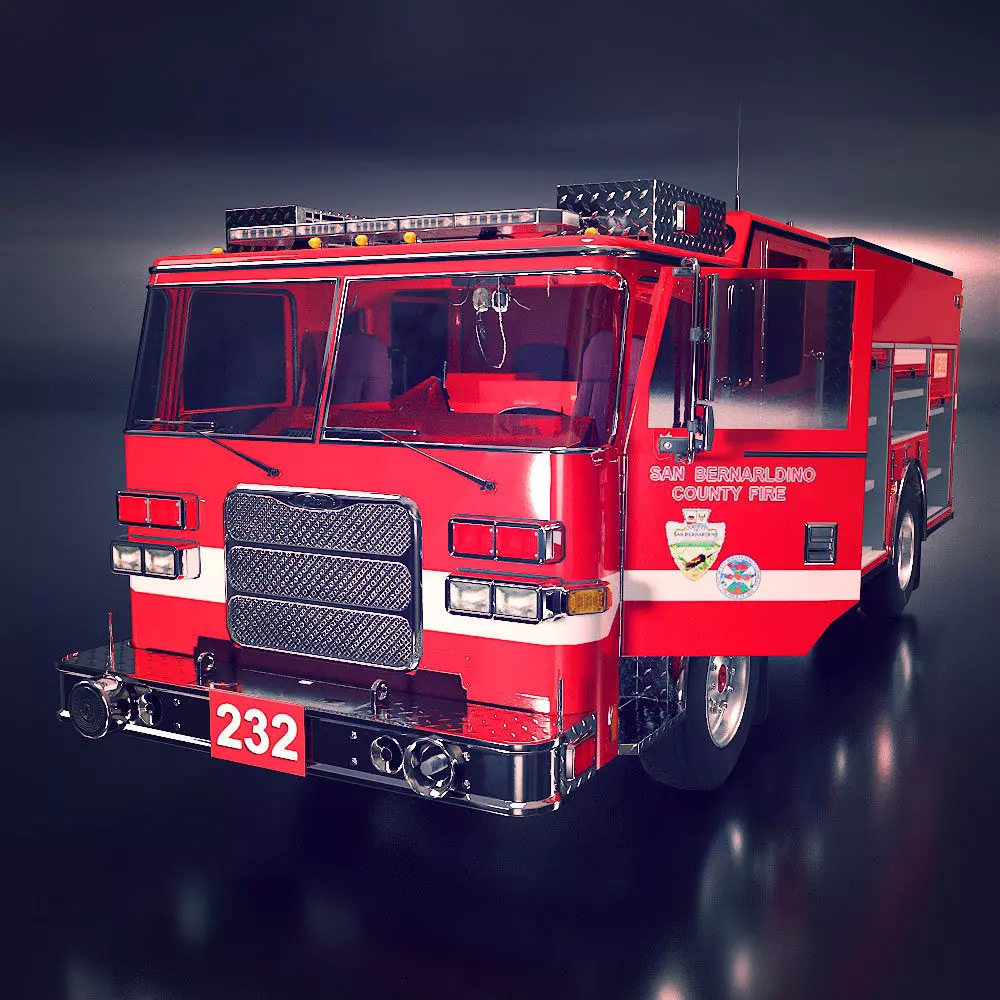 Fire truck fire engine truck PBR 3d model Low-poly 3D model_0