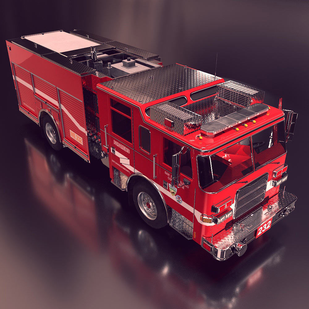 Fire truck fire engine truck PBR 3d model Low-poly 3D model_4