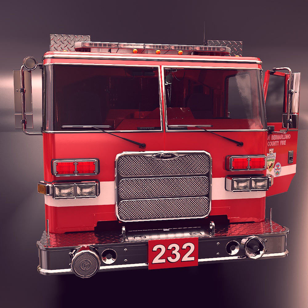 Fire truck fire engine truck PBR 3d model Low-poly 3D model_3
