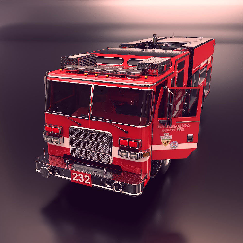 Fire truck fire engine truck PBR 3d model Low-poly 3D model_2