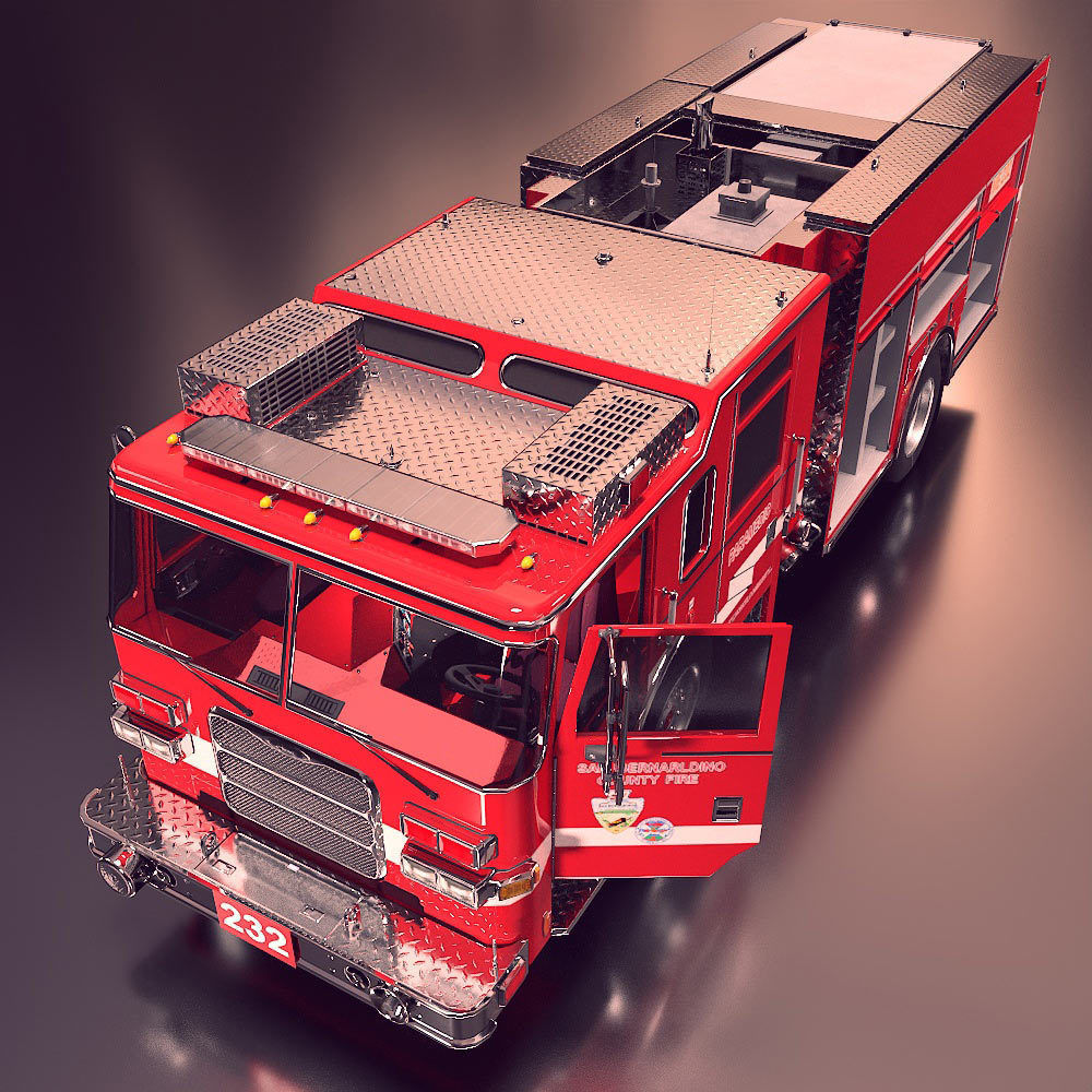 Fire truck fire engine truck PBR 3d model Low-poly 3D model_1