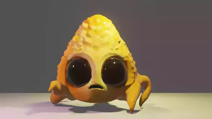 Alien high poly 3d model orange with big eyes