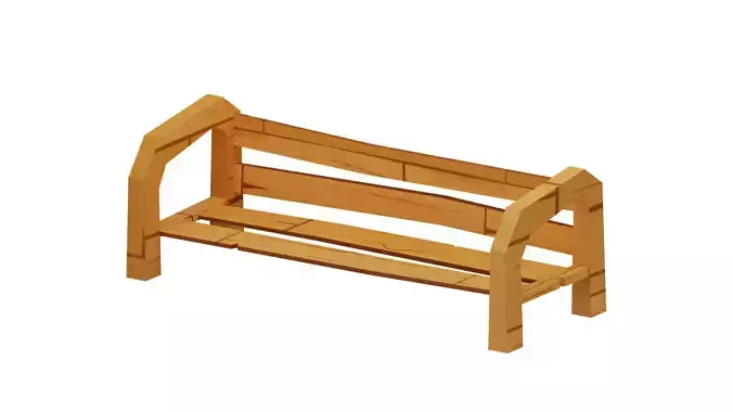 Stylized wooden bench low-poly game ready