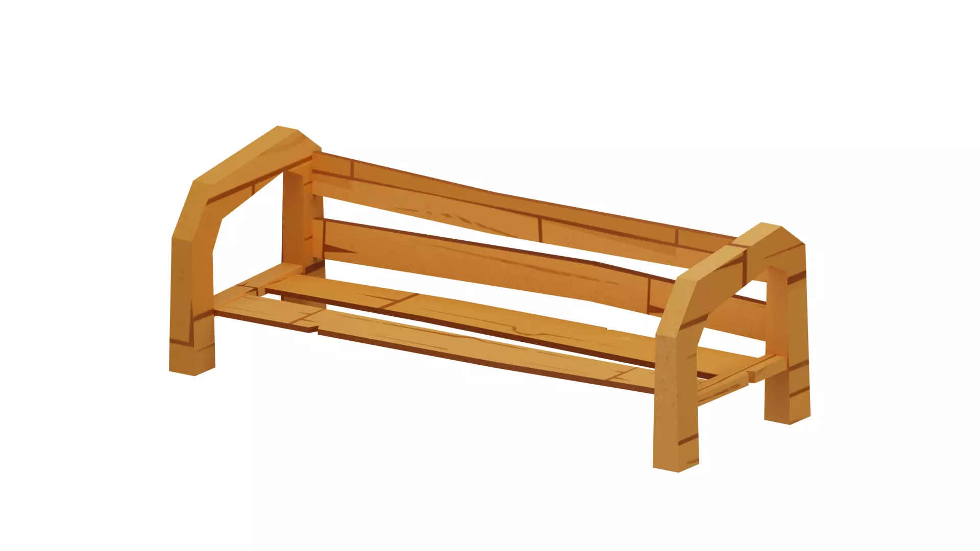 Stylized wooden bench low-poly game ready Low-poly 3D model