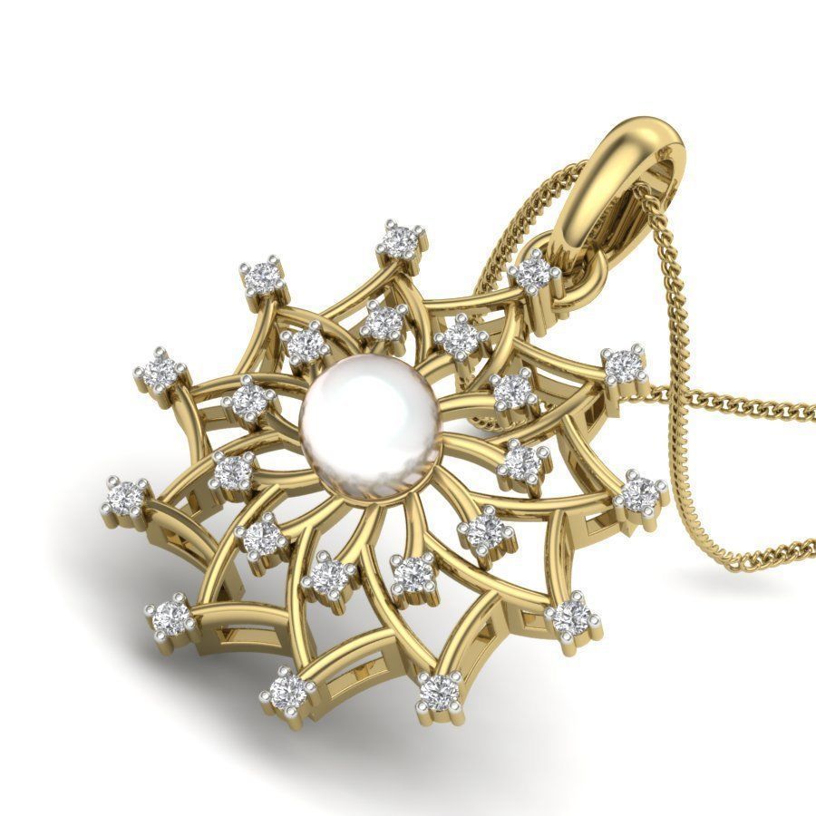 Pendant with pearl and diamonds 3D print model_9