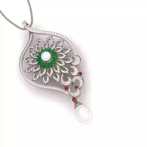 Pendant emerald and pearl 3D print model