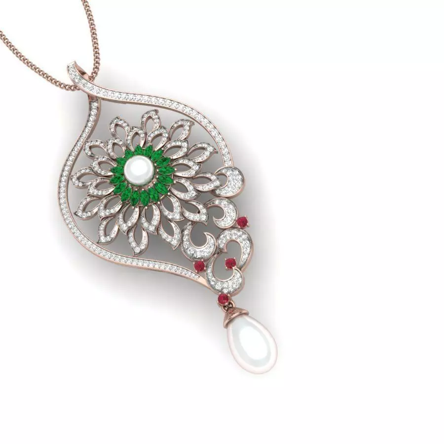 Pendant emerald and pearl 3D print model