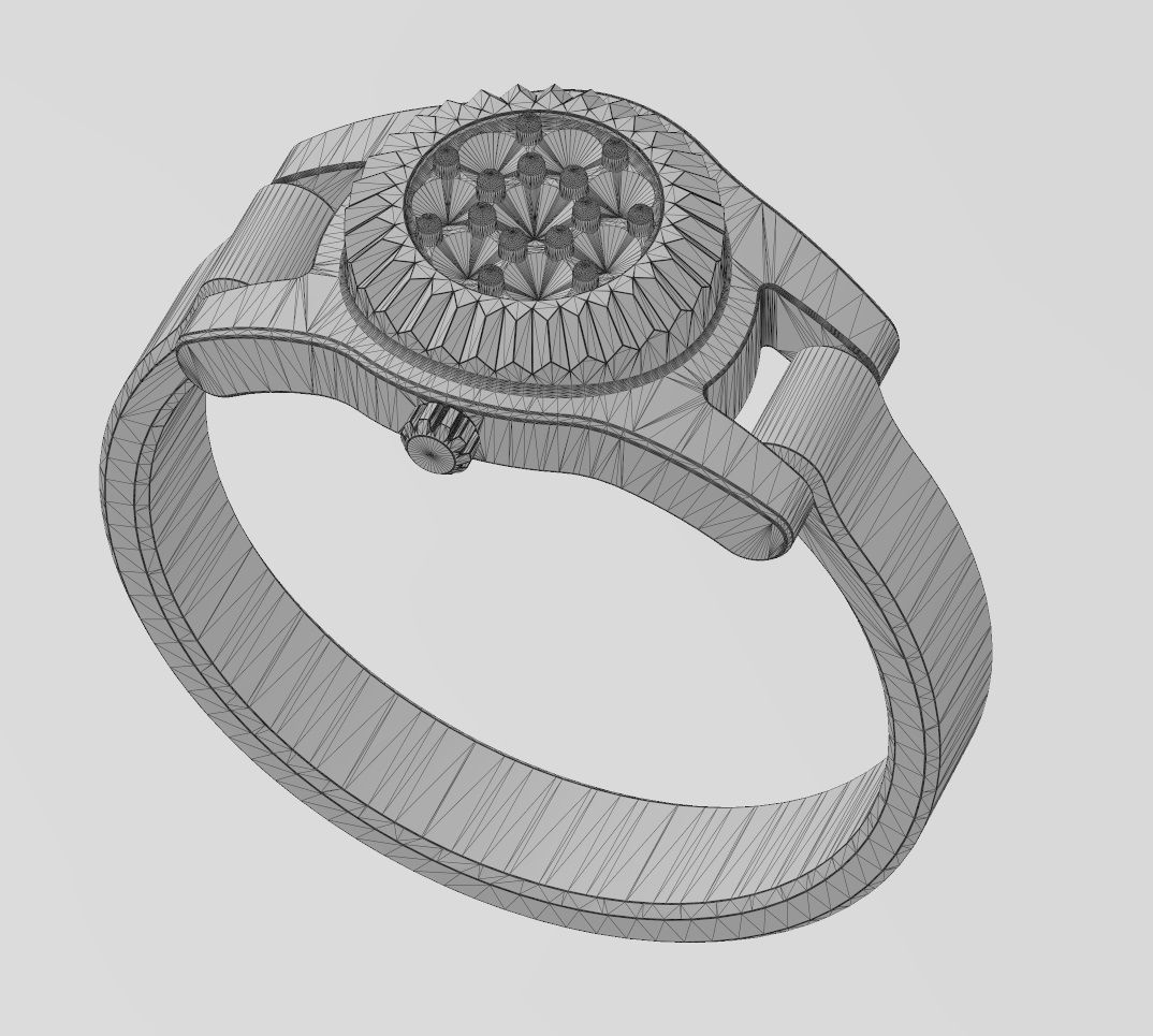 Diamond cluster watch ring US sizes 5to9 3D print model_14