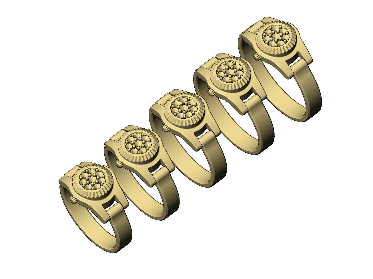 Diamond cluster watch ring US sizes 5to9 3D print model_5