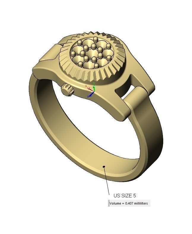 Diamond cluster watch ring US sizes 5to9 3D print model_10