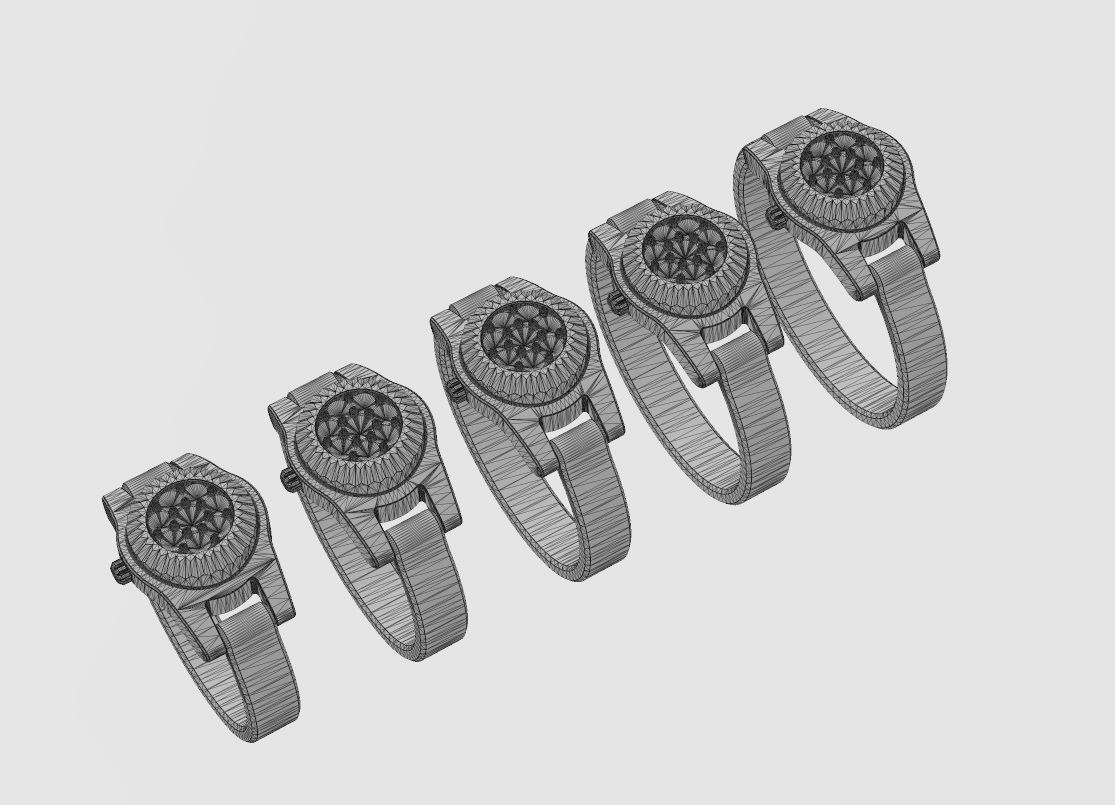 Diamond cluster watch ring US sizes 5to9 3D print model_12