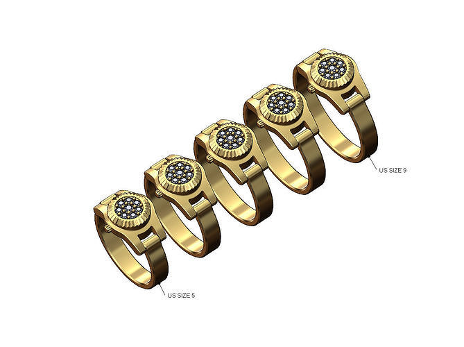 Diamond cluster watch ring US sizes 5to9 3D print model