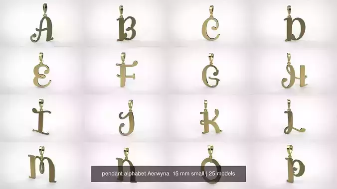 pendant alphabet Aerwyna  15 mm small 3D Model Collection
