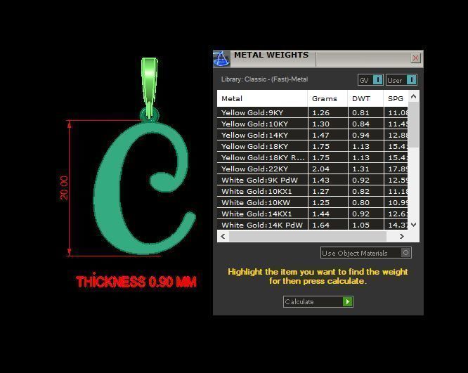 pendant alphabet Aerwyna  C medium  3D print model_12