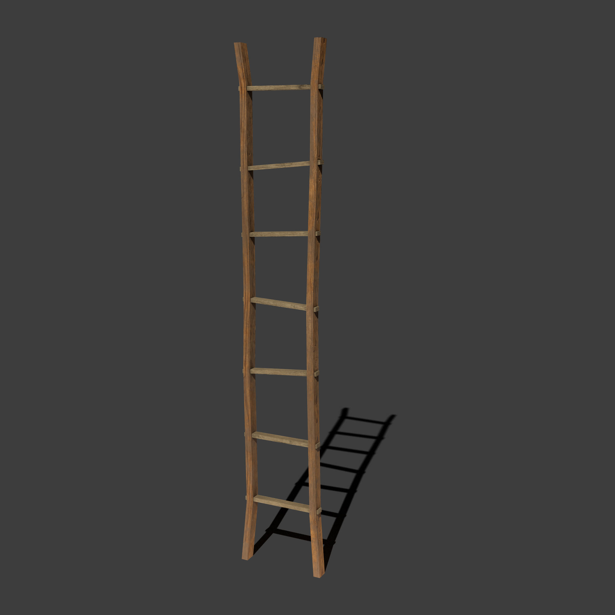 Wooden Ladder Vertical Stair Low-poly 3D model_1