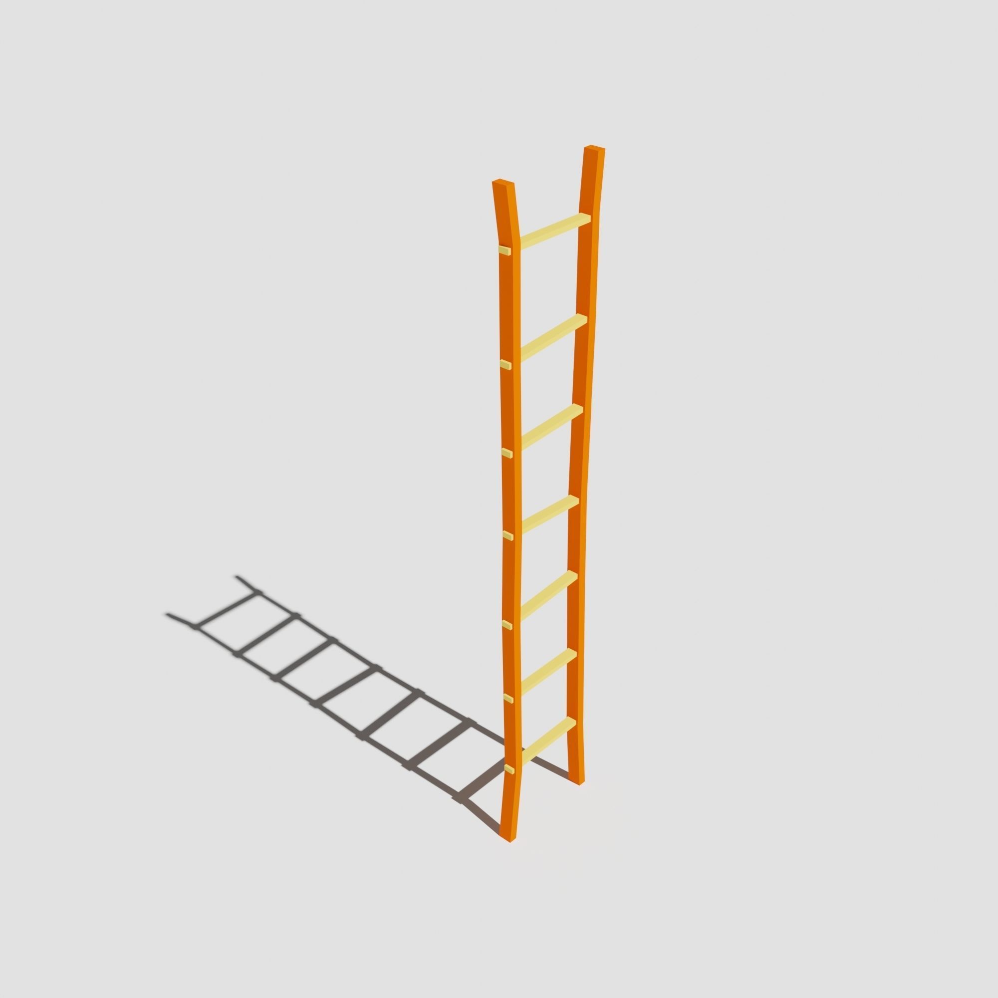 Wooden Ladder Vertical Stair Low-poly 3D model_11