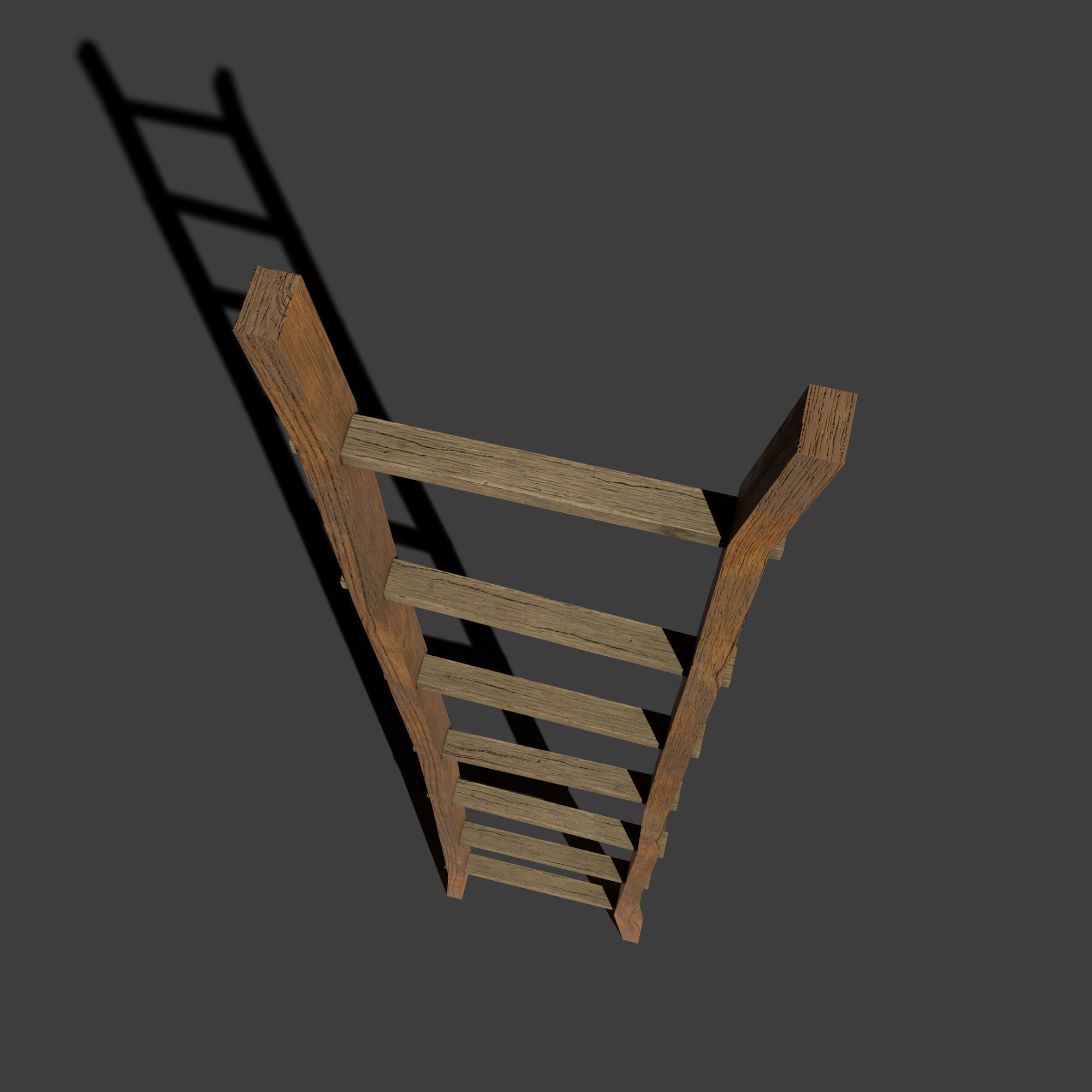 Wooden Ladder Vertical Stair Low-poly 3D model_6