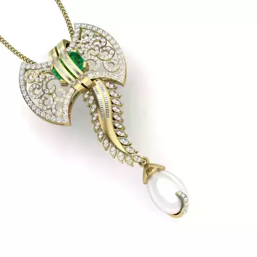 Necklace print model 3D pearl and emerald pendant