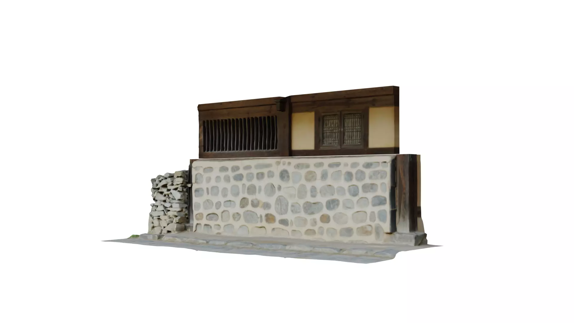 Korean traditional tile-roofed house 3D model_0