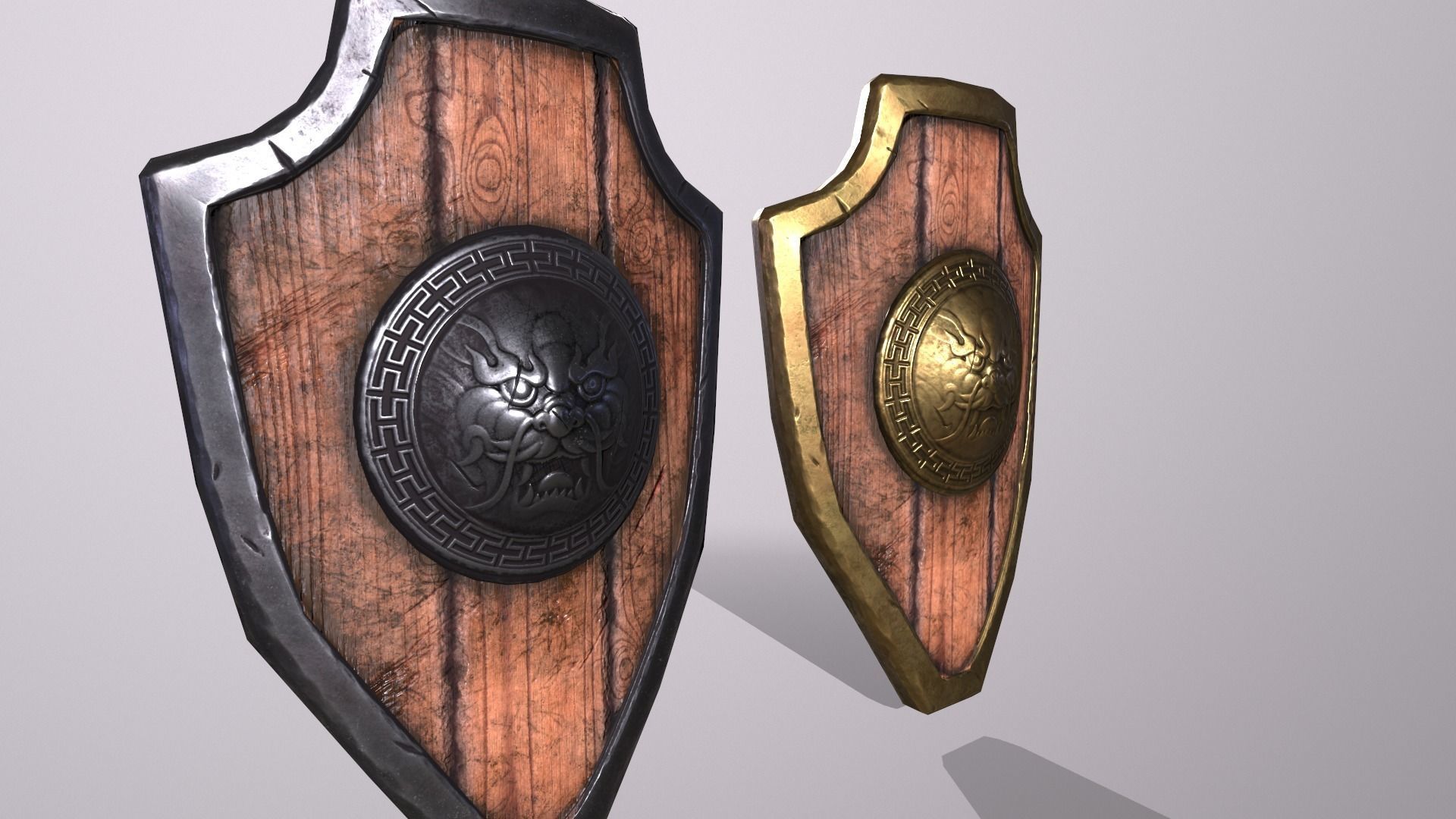 shield 2 two wooden shields Low-poly 3D model_4