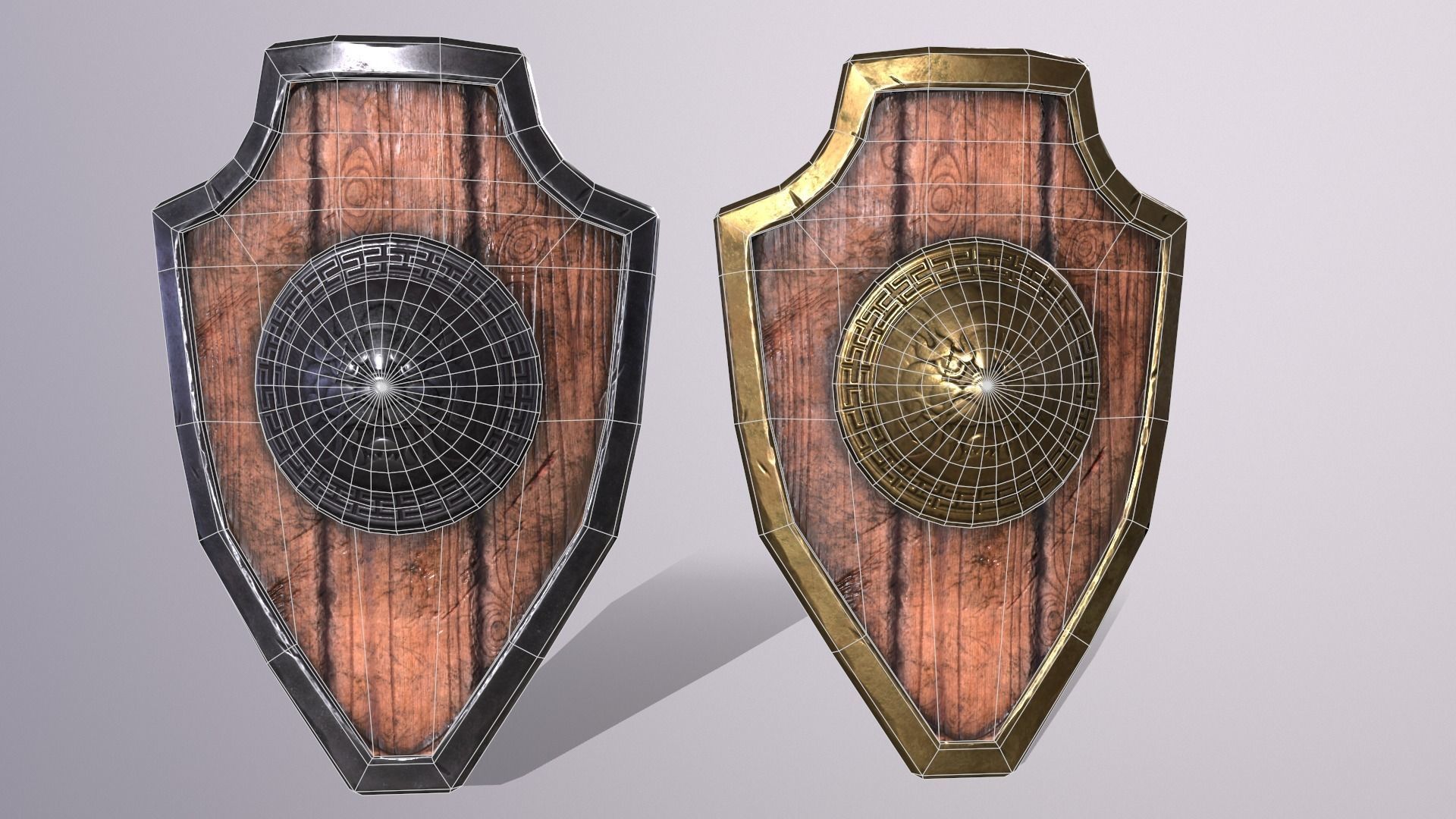 shield 2 two wooden shields Low-poly 3D model_7