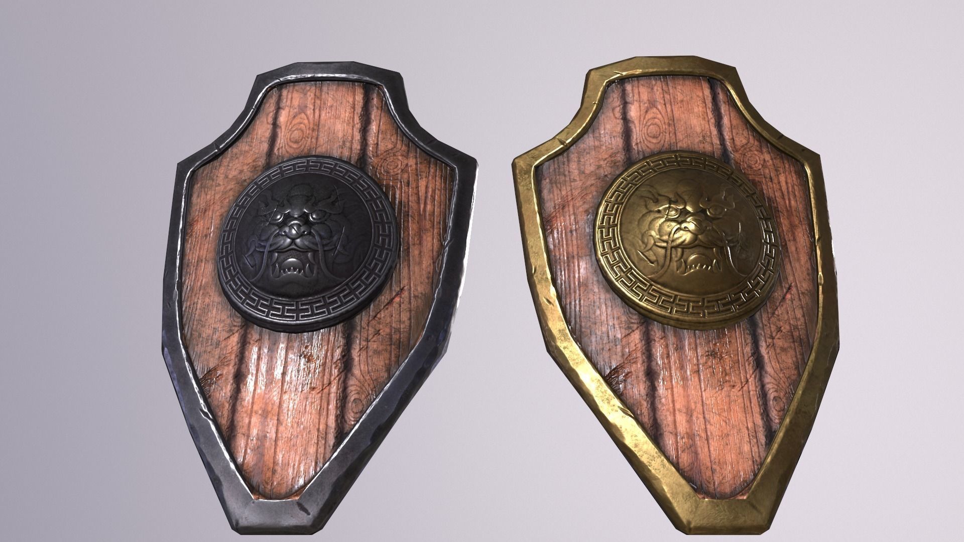 shield 2 two wooden shields Low-poly 3D model_2