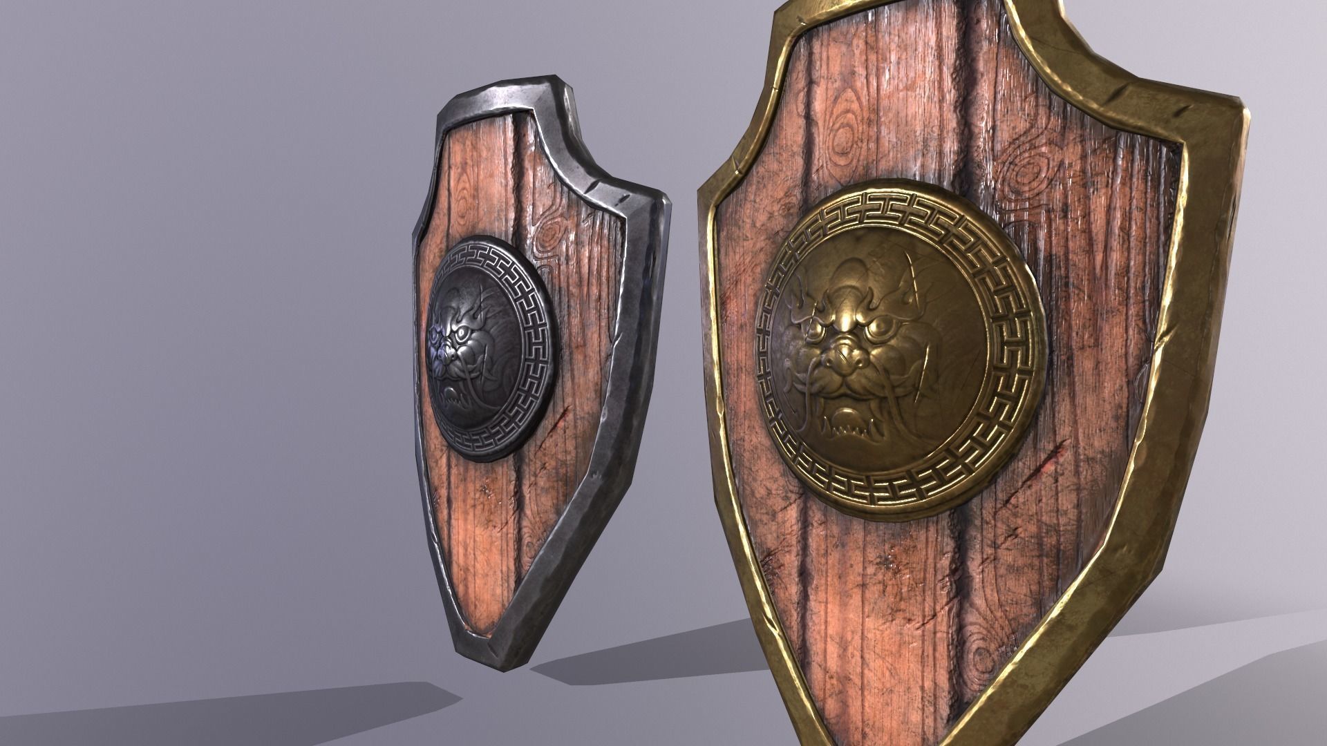 shield 2 two wooden shields Low-poly 3D model_3