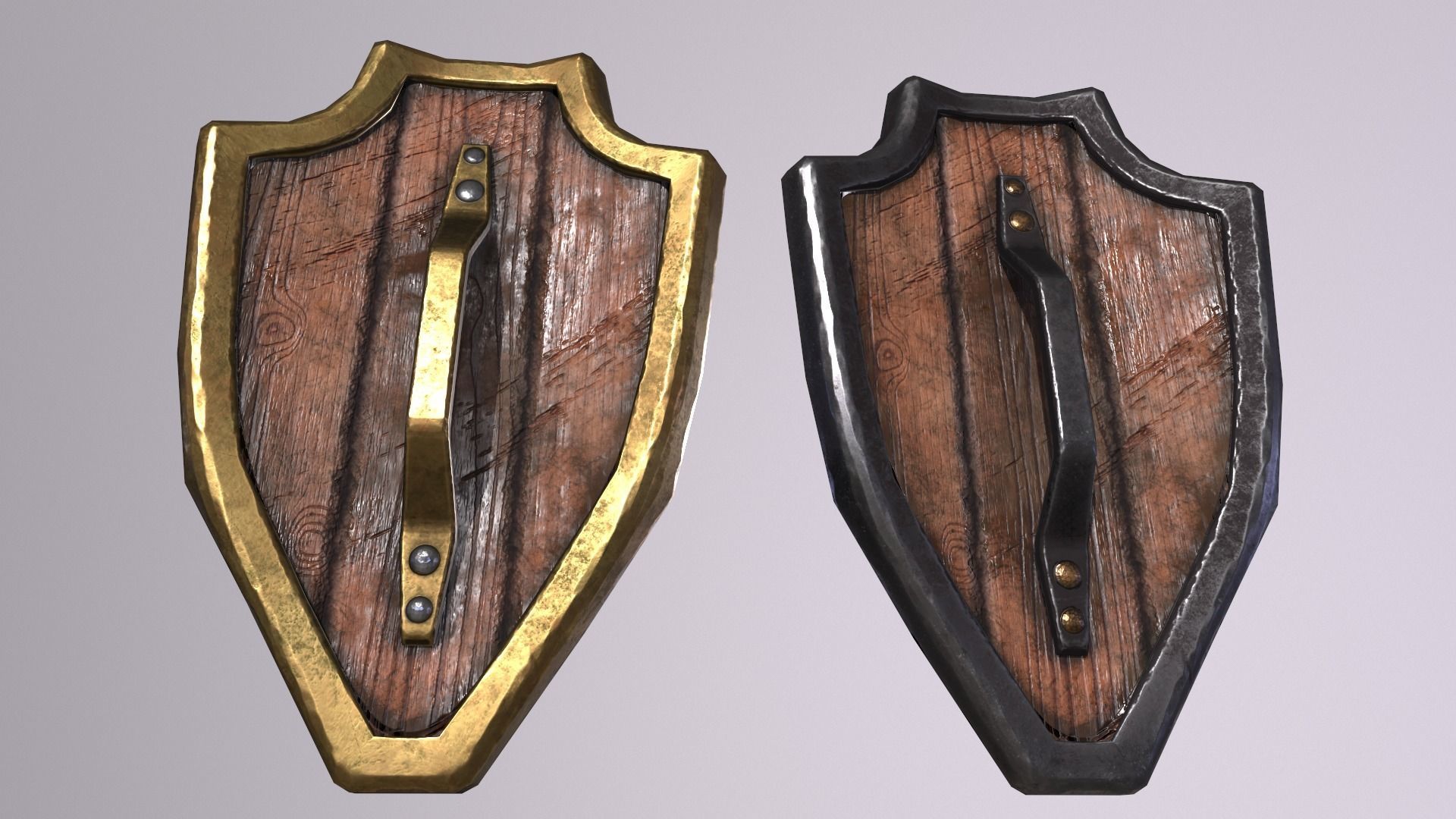 shield 2 two wooden shields Low-poly 3D model_6