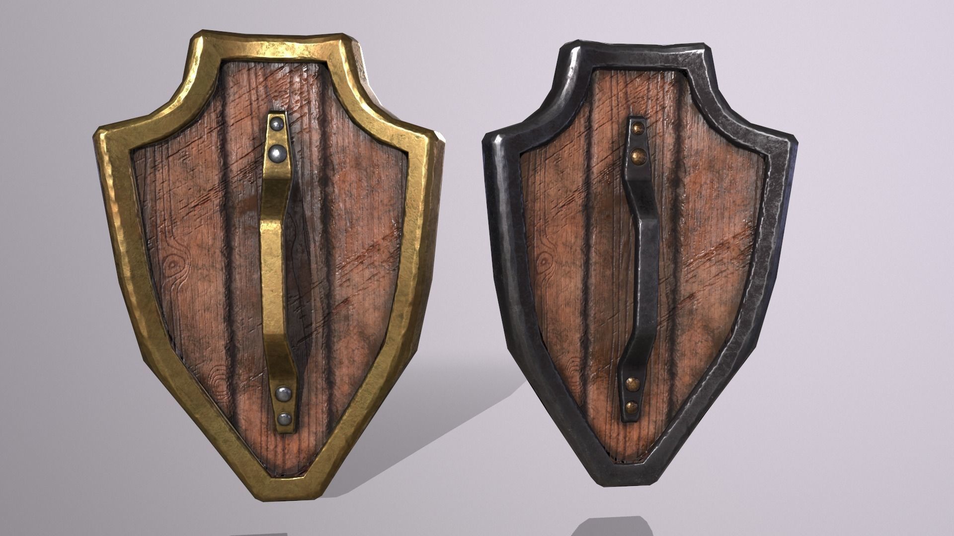 shield 2 two wooden shields Low-poly 3D model_5