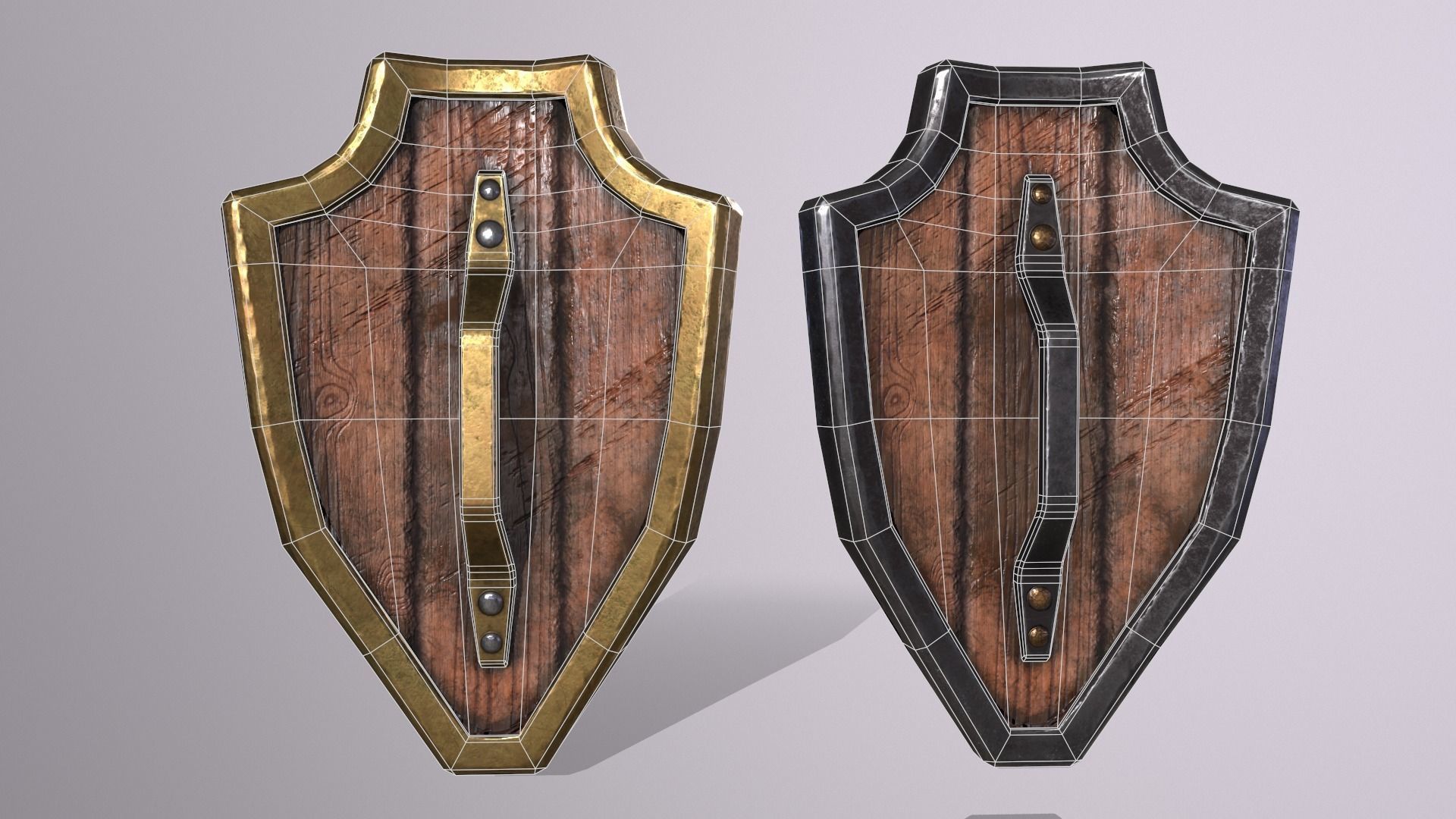 shield 2 two wooden shields Low-poly 3D model_8