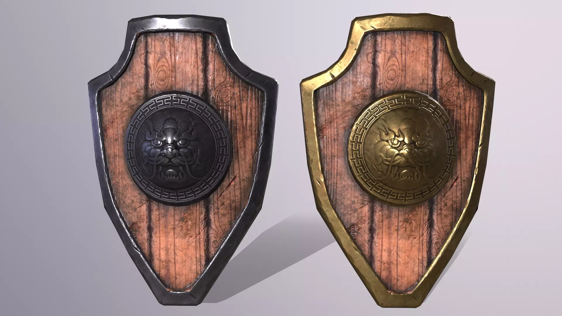 shield 2 two wooden shields Low-poly 3D model_0