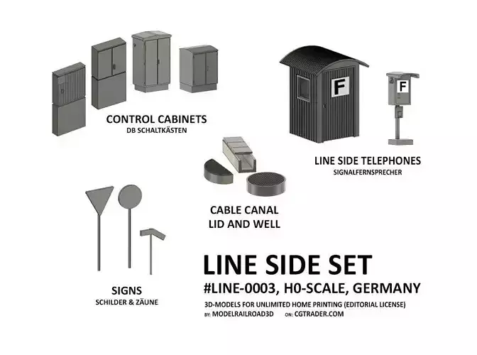LINE-0003 Lineside Detail Set Germany H0-scale 22 items 3D print model
