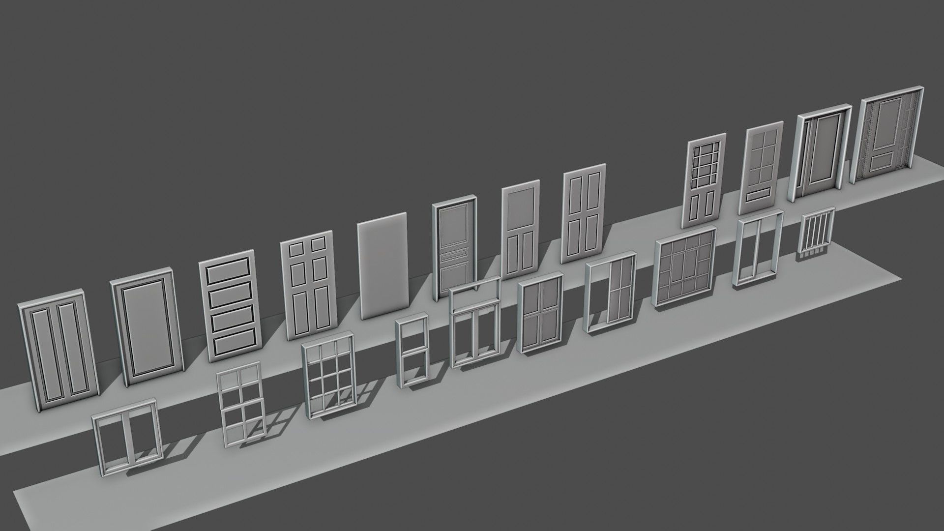 22 Doors and Windows Package Low-poly 3D model_5
