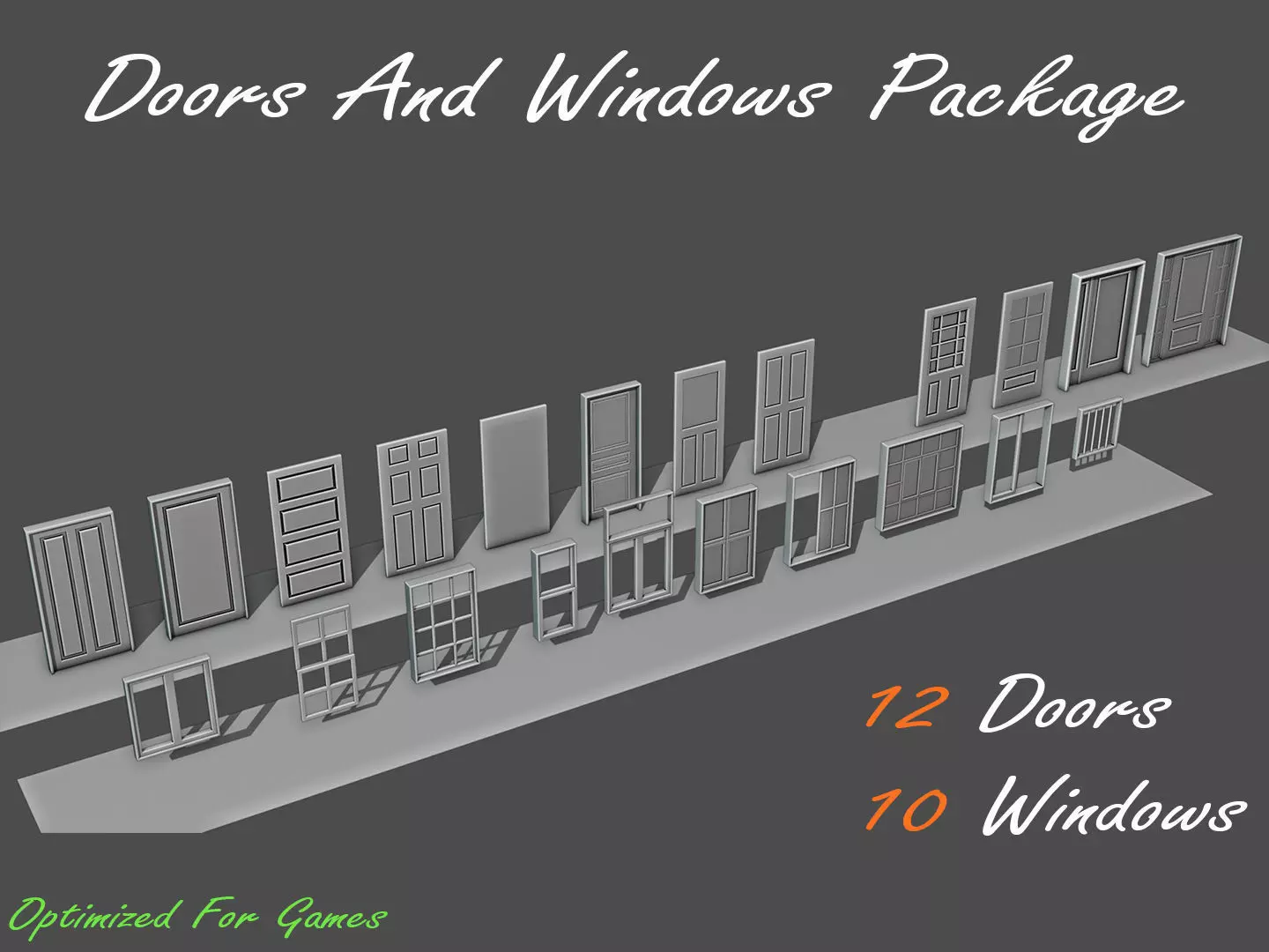22 Doors and Windows Package Low-poly 3D model_0