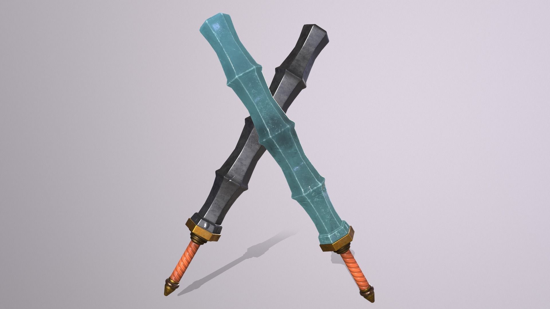 stick 1 pair of swords Low-poly 3D model_2
