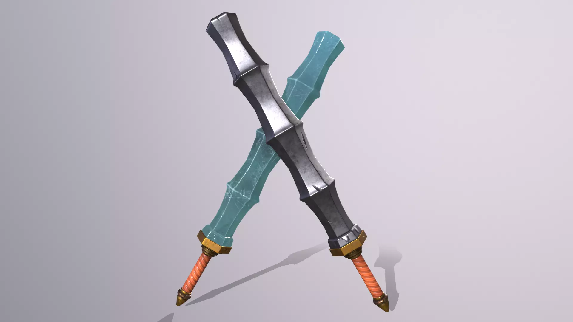 stick 1 pair of swords Low-poly 3D model_0