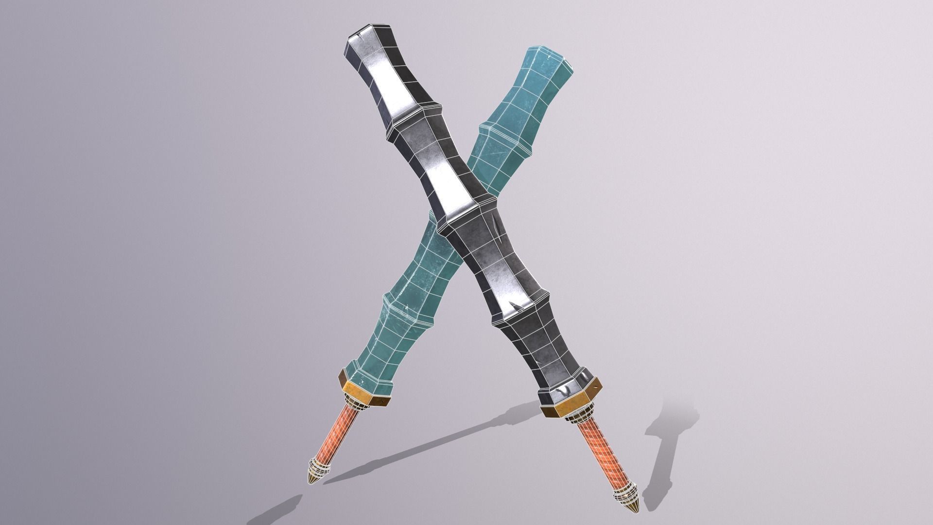 stick 1 pair of swords Low-poly 3D model_6